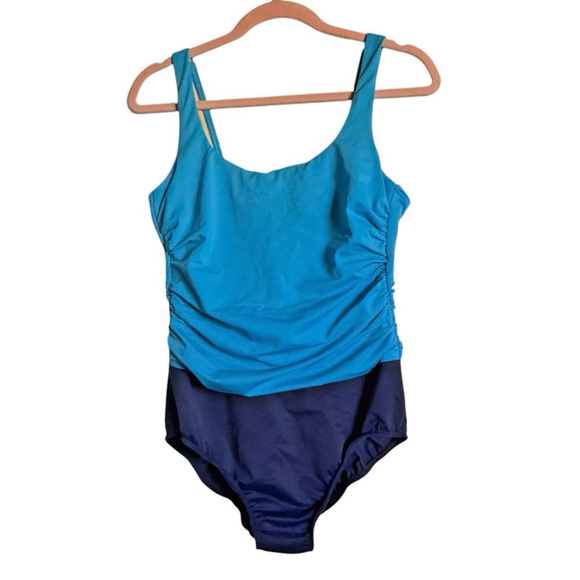 Lands End Sz 12 One Piece Tank Swimsuit Ruched Support Simming Beach Cruise - Picture 1 of 9